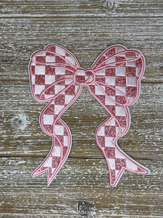 Large Glitter Checkered Pink Bow