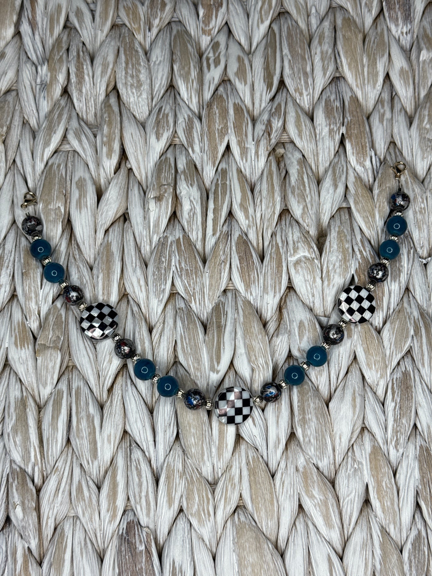 Custom Checkered Blue Bead Hat Chain