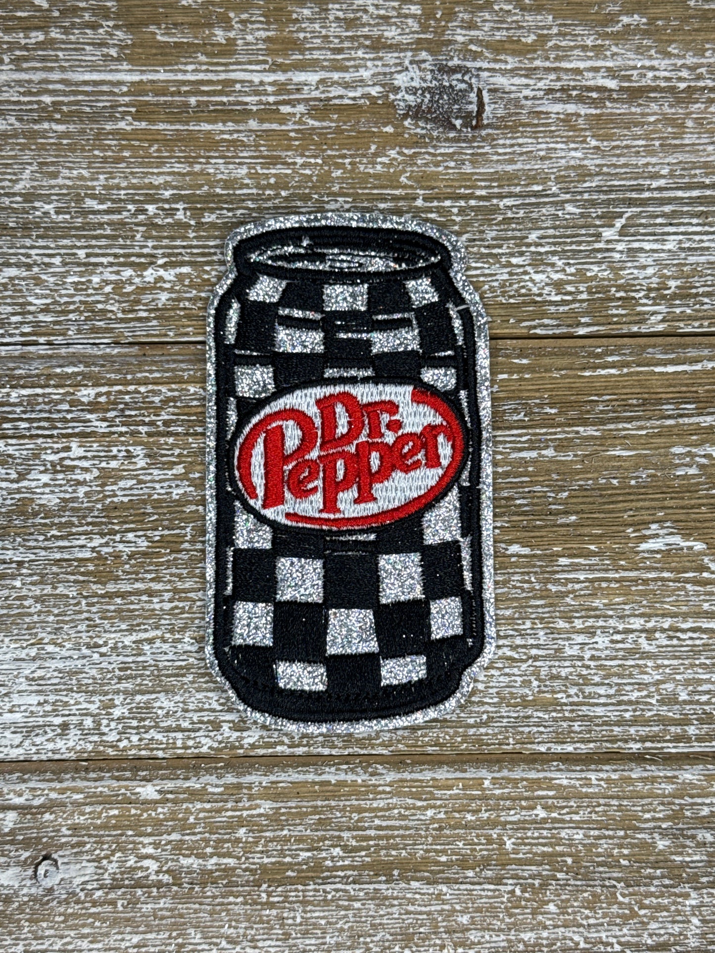 Silver Glitter Checkered Pepper Iron On Patch