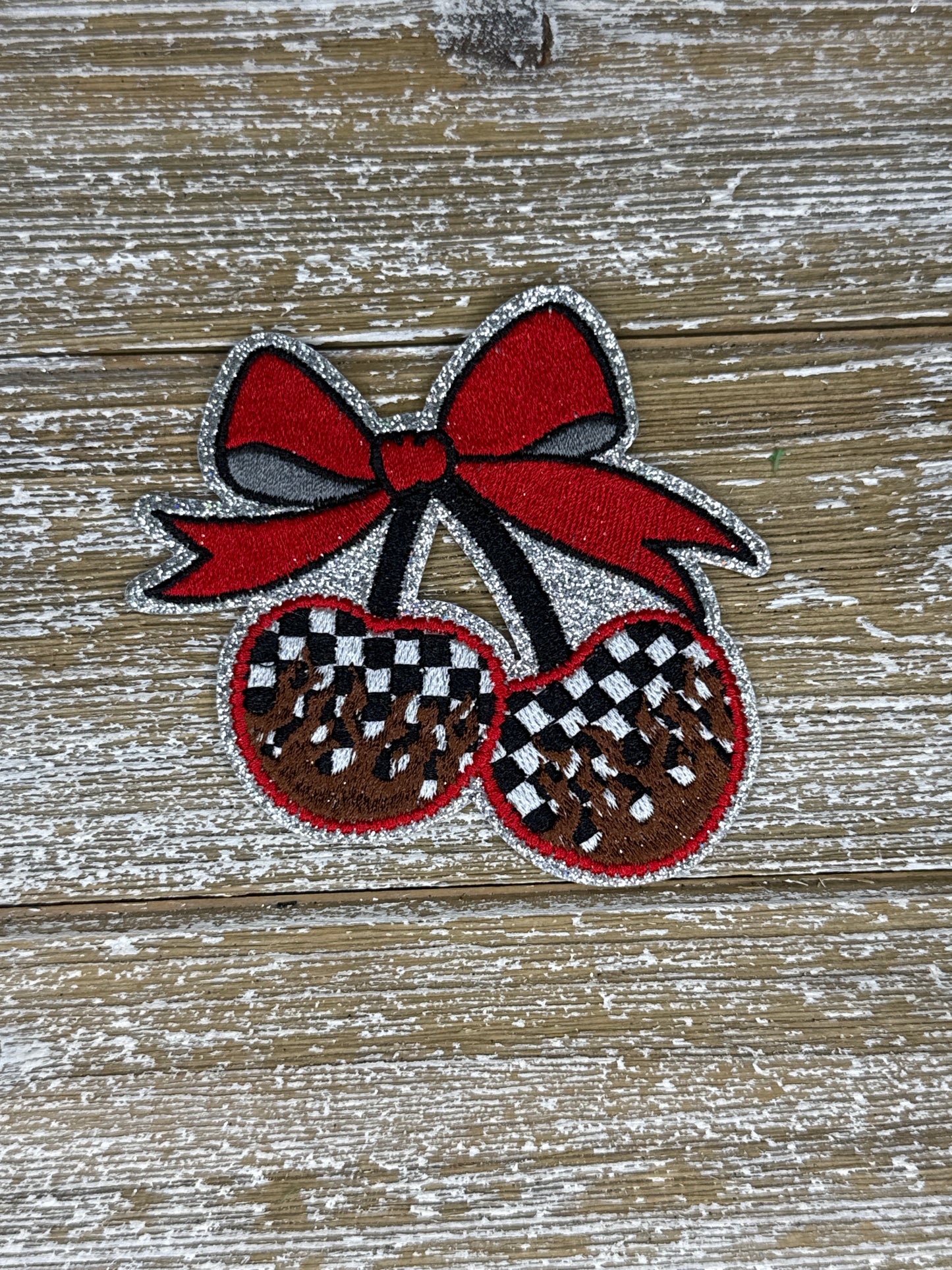 Silver Glitter Checkered Cherries