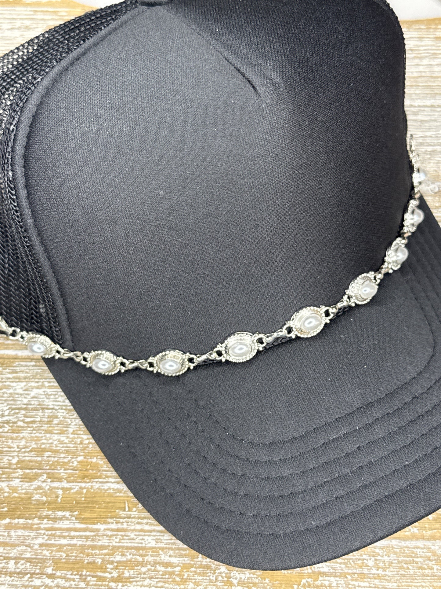 Silver and Pearl Hat Chain
