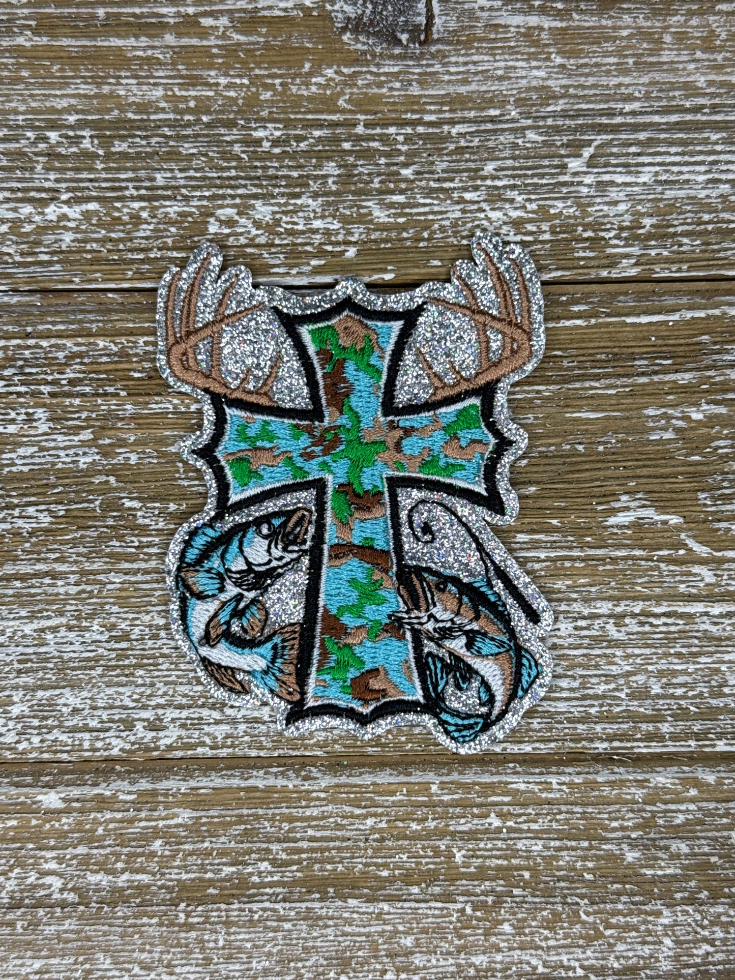 Silver Glitter Fishing Cross