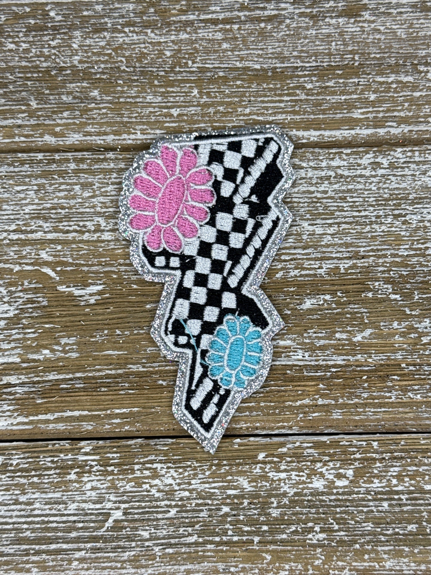 Silver Glitter Checkered Bolt