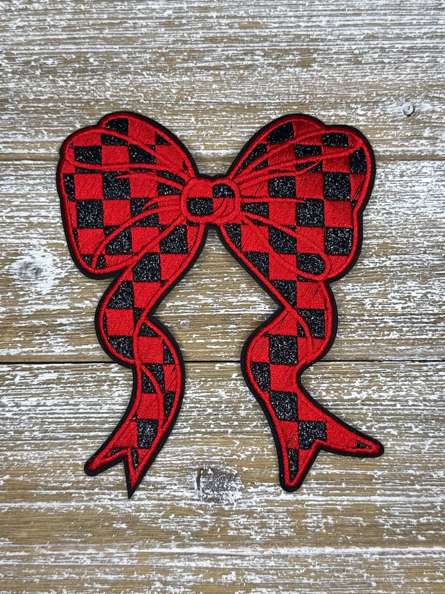 Large Glitter Checkered Bow Red/Black