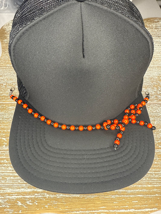 Orange/Black Pearl Bead Bow Hat Chain
