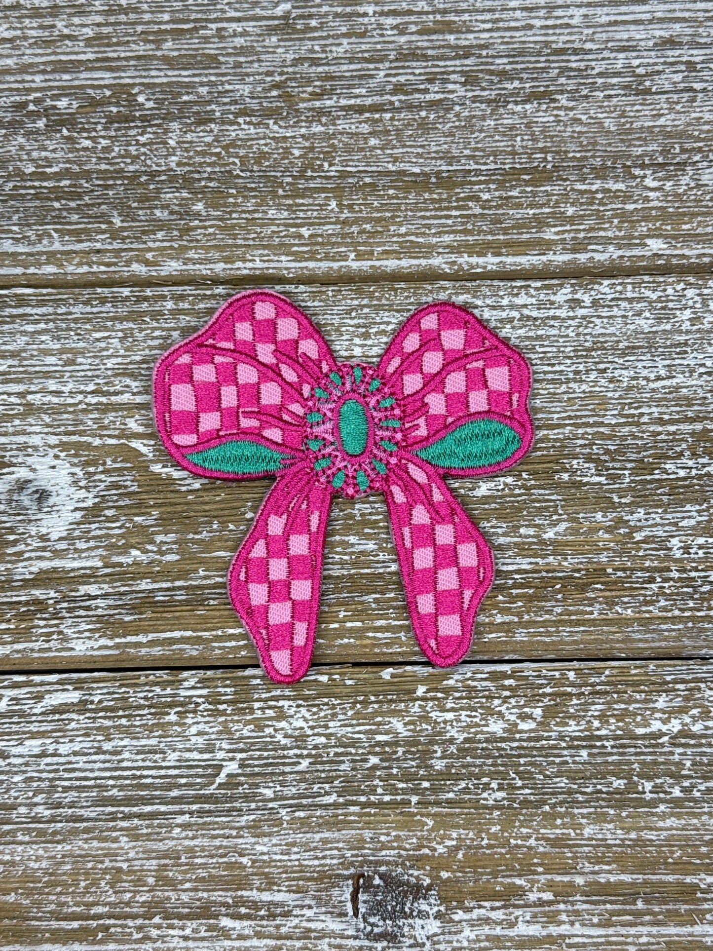 Pink/Teal Checkered Bow