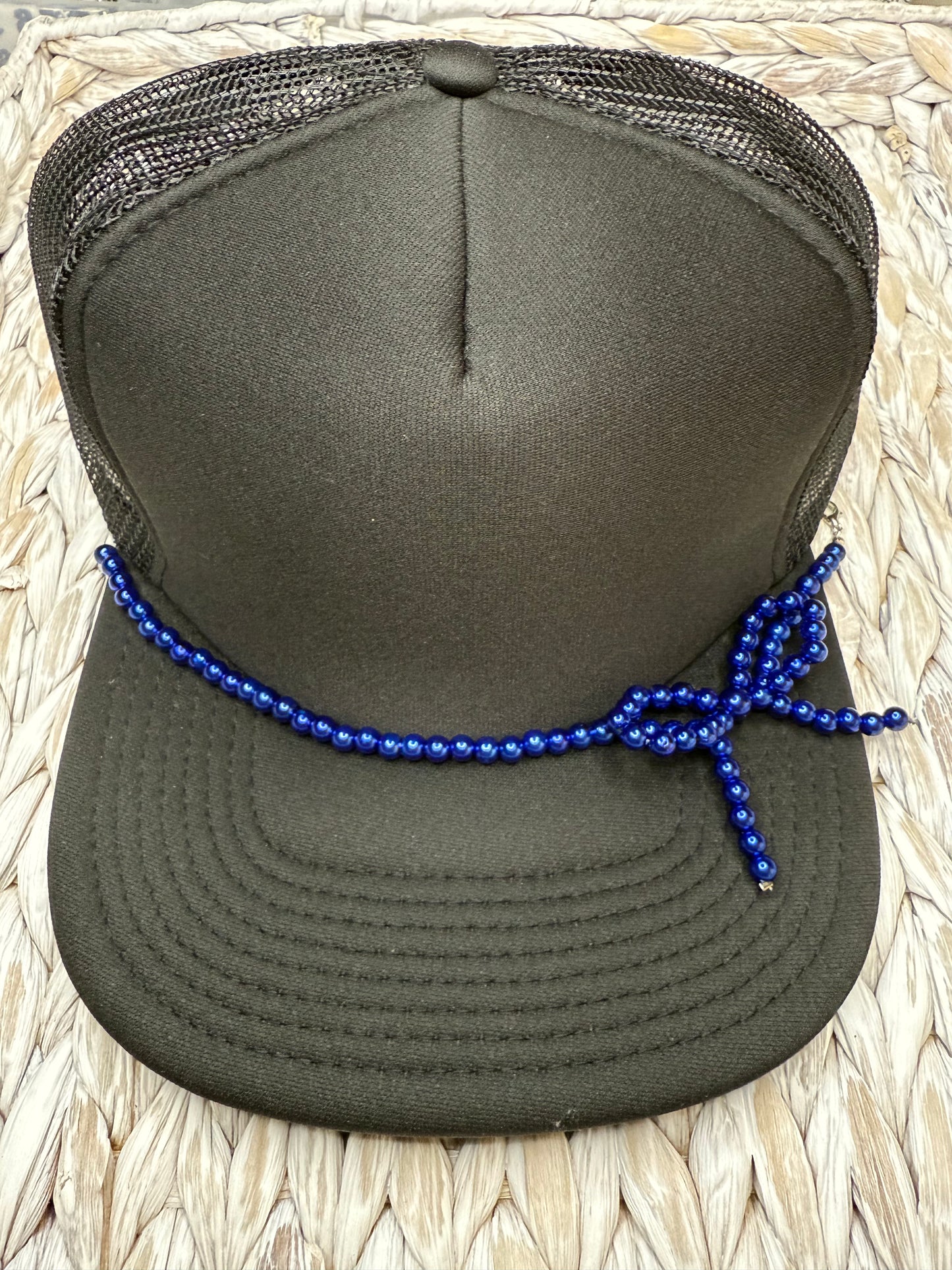 Blue Pearl Bead Bow Hat Chain