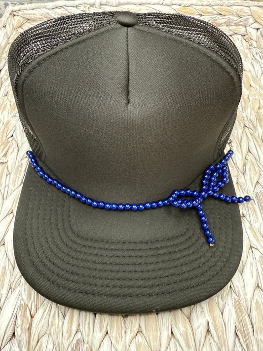 Blue Pearl Bead Bow Hat Chain