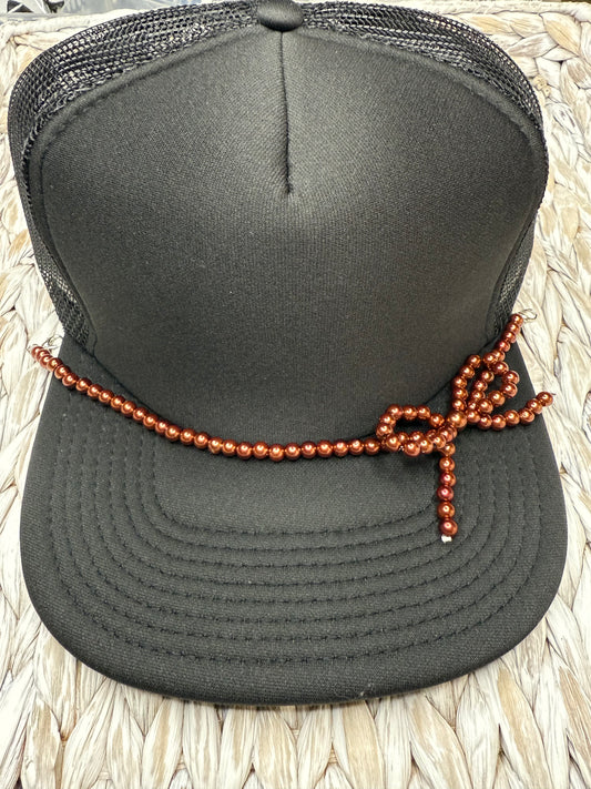 Brown Pearl Bead Bow Hat Chain