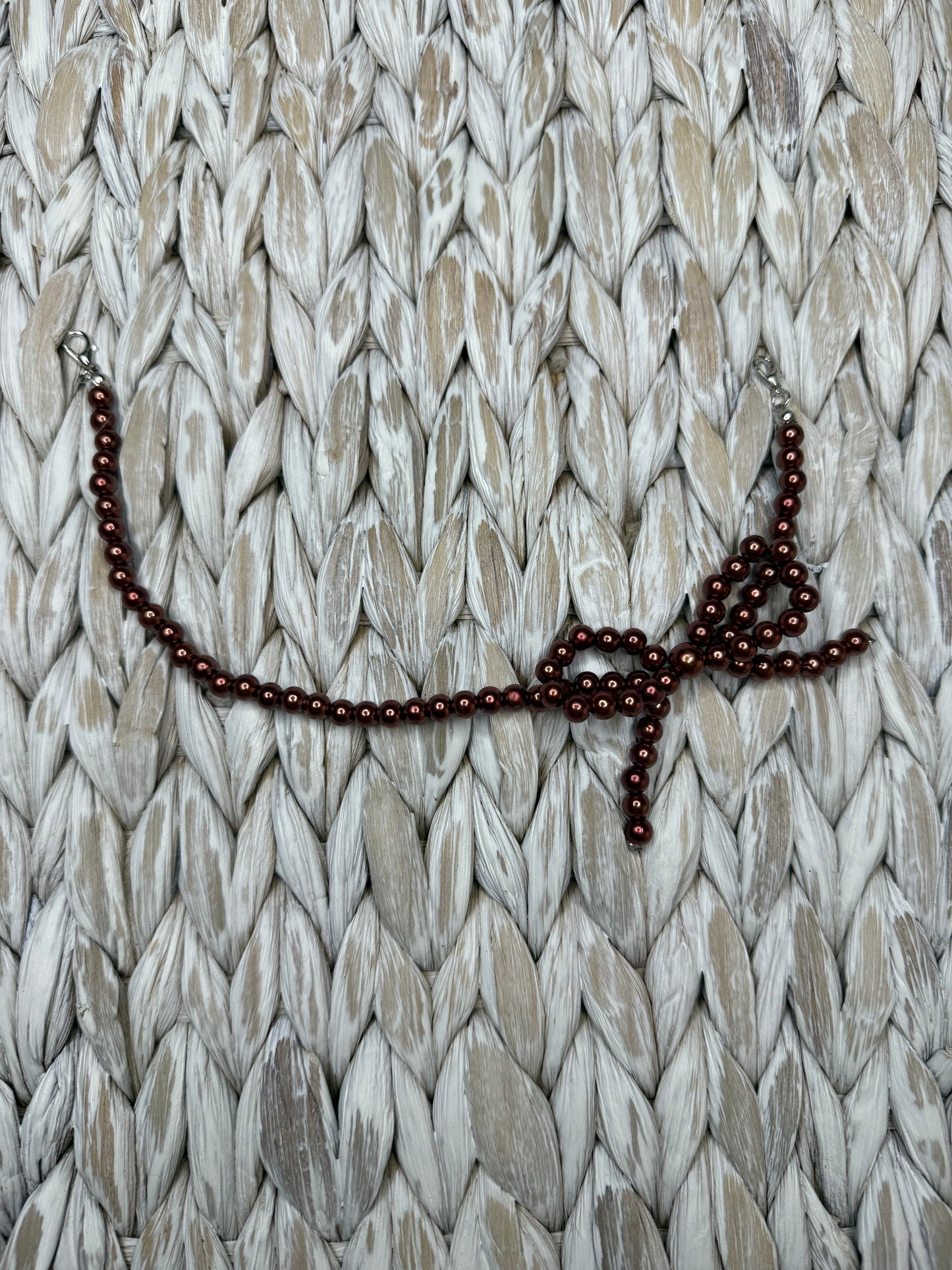 Brown Pearl Bead Bow Hat Chain
