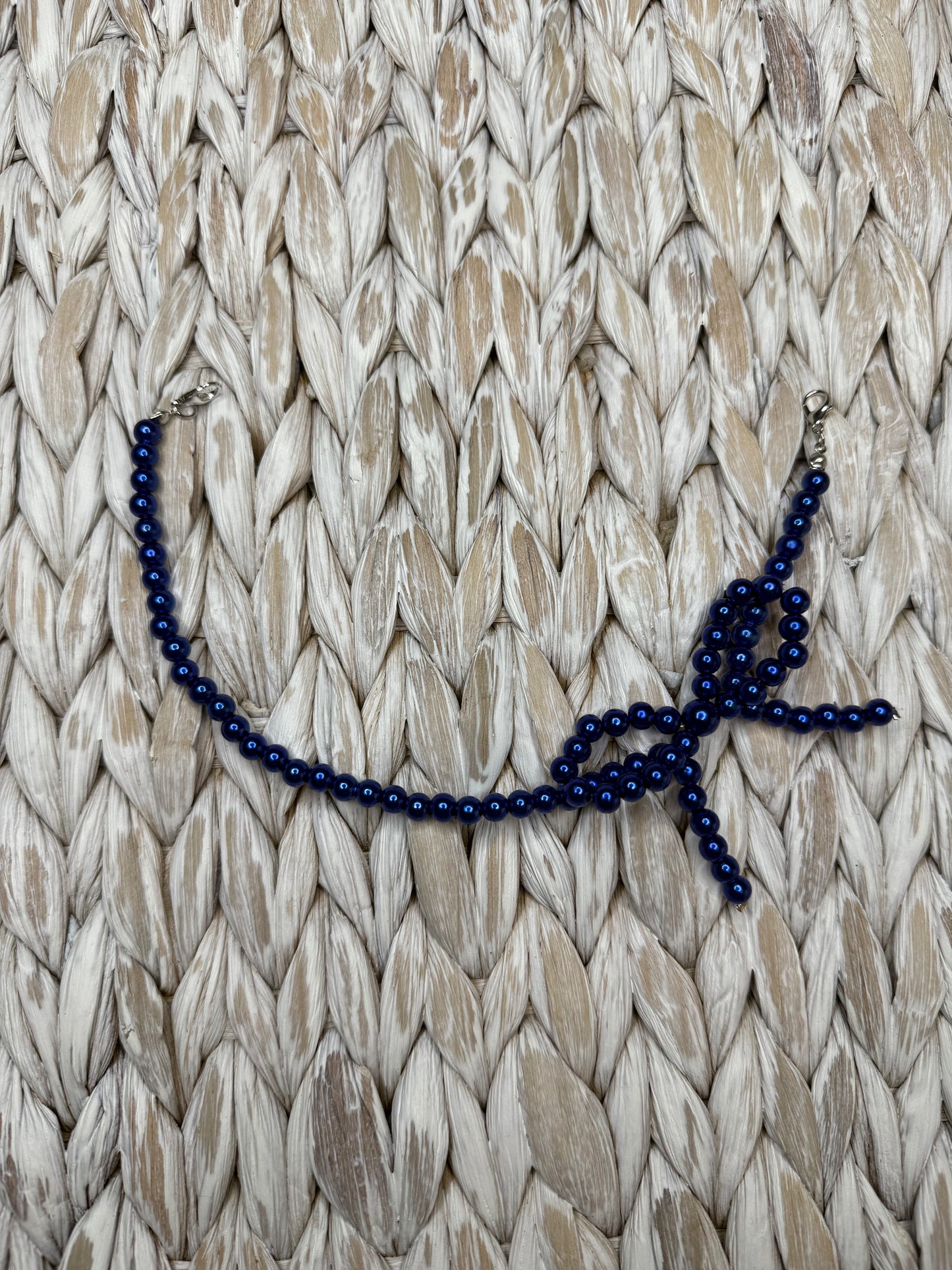 Blue Pearl Bead Bow Hat Chain